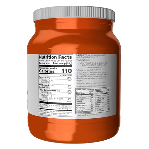 NOW Sports Nutrition, Whey Protein Isolate, 25 g With BCAAs, Unflavored Powder NOWUS supplements