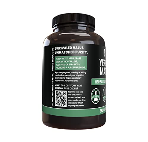 PURE ORIGINAL INGREDIENTS Yerba Mate (365 Capsules), No Magnesium Or Rice Fillers PURE ORIGINAL INGREDIENTSAu supplements
