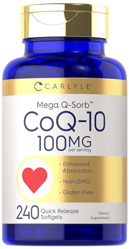 Carlyle CoQ10 100mg | 240 Softgels | Mega Q-Sorb Coenzyme Q-10 | with Black Pepper CarlyleUS supplements