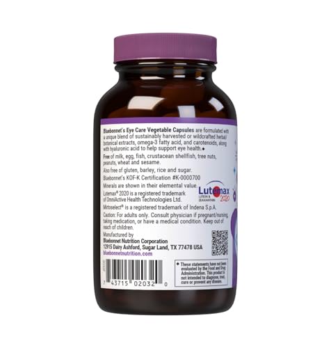 Bluebonnet Nutrition Eye Care Macular & Blue, Eye Health & Blue Light Support*, Vegan, Kosher-Certified, Gluten-Free, Dairy-Free, 60 Vegetable Capsules, 30 Servings BlueBonnetAu supplements