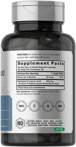 Stabilized R-Lipoic Acid 300mg | 60 Capsules | with Biotin Optimizer | Non-GMO, Gluten HorbäachUS supplements