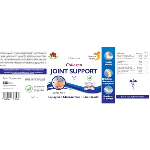 Swedish Nutra Joint Support Collagen - Pack of 500ml, 33 Day Supply | Berry Flavour | with Vitmain C & Glucosamine Swedish NutraAu supplements