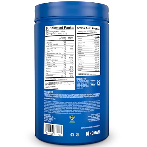 BIRDMAN Falcon Organic Vegan Protein Powder Vanilla, 24g Protein, Sugar Free, Probiotics BIRDMANUS supplements