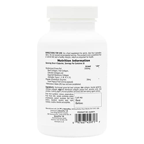 NaturesPlus Collagen Peptides Capsules - Premium Hydrolysed Collagen Supplement Type I, II, III, IV, V and X - Non-GMO, Gluten Free - 90 Capsules Nature's PlusAu supplements