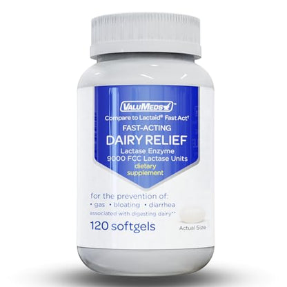 ValuMeds Fast Acting Dairy Relief Lactose Enzymes, 120 Softgels, Help Prevent Gas ValuMedsUS supplements
