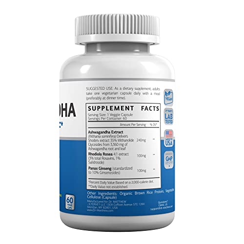 Aswagandha Vitamin Stress Relief Supplement. Cortisol Blocker Ashwagandha Capsules Dr. MatthewAu supplements