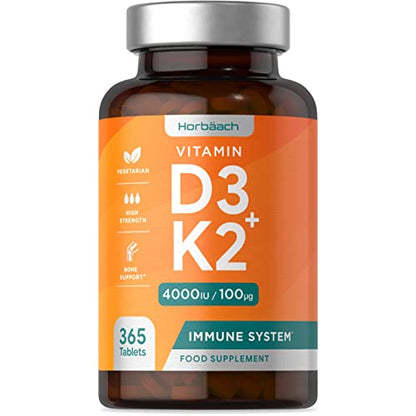 Vitamin D3 K2 High Strength Tablets | 365 Count | Vitamin D3 4000iu and Vitamin K2 MK7 HorbäachUS supplements