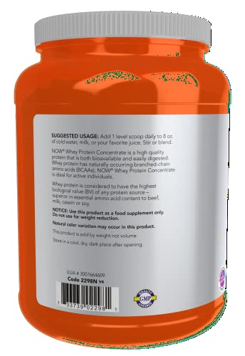 NOW Sports Nutrition, Whey Protein Concentrate, 24 g With BCAAs, Unflavored Powder NOWUS supplements