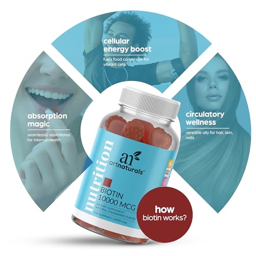 Artnaturals Biotin Gummies for Hair Growth - (100 Gummies - 10000mcg) - Natural Strawberry ArtnaturalsUS supplements