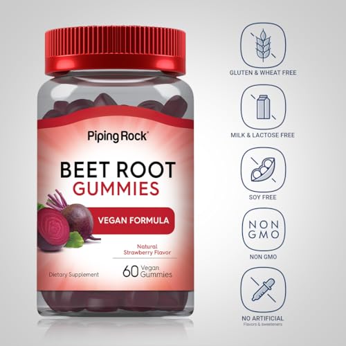 Beet Root Gummies | 60 Count | with Nitrates and Black Pepper Extract | Nitric Oxide Piping RockAu supplements
