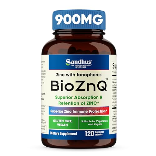 Sandhu's BioZnq 900mg Vegetarian Capsules Zinc Supplement with Quercetin Sandhu'sAu supplements