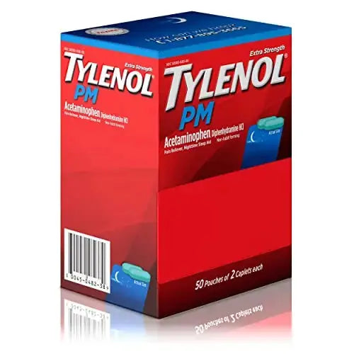 Tylenol PM Extra Strength Nighttime Pain Reliever Sleep Aid Caplets with Acetaminophen & Diphenhydramine HCl, Relief for Nighttime Aches & Pains, Travel Size, 50 Packs of 2 Caplets TylenolAu supplements
