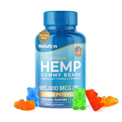 Wellution Hemp Gummies 985,000 High Potency - Fruity Gummy Bear with Hemp Oil WellutionUS supplements