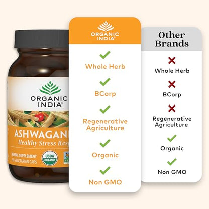 ORGANIC INDIA Ashwagandha Herbal Supplement - Vegan, Gluten-Free, Kosher ORGANIC INDIAUS supplements