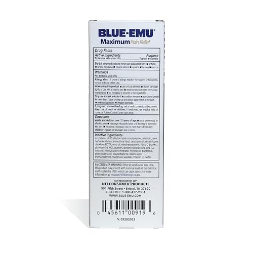 BLUE-EMU Maximum Pain Relief Cream for Arthritis, Muscle, & Joint Aches, 3 Oz, 1 Pack BLUE-EMUAu supplements