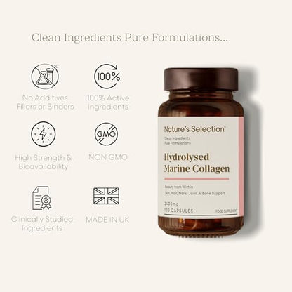 Pure Hydrolysed Marine Collagen Capsules 2400mg - Collagen Tablets High Strength Collagen Nature's SelectionUS supplements