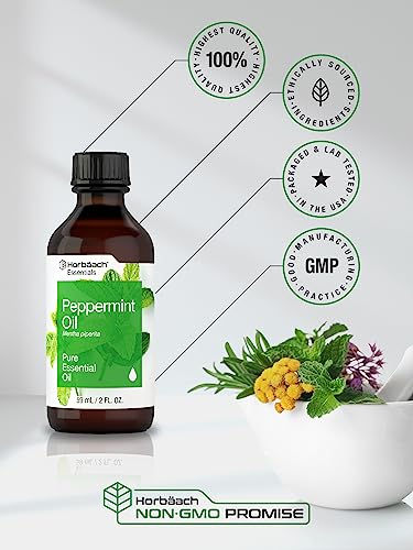 Horbaach Peppermint Oil | 2 fl oz | Pure Essential Spray | for Massage, Bath & Diffusers | Non-GMO HorbäachAu supplements
