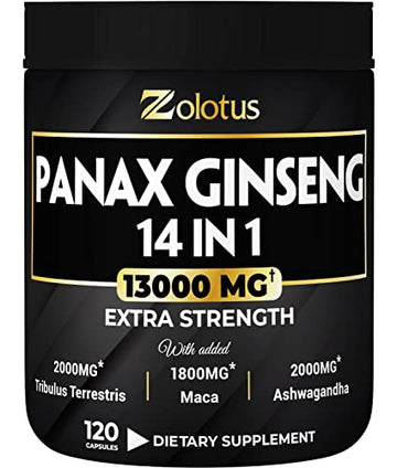 Premium Panax Ginseng 14 in 1, 13X Potency, High Strength Capsules with Horny Goat Weed ZolotusUS supplements