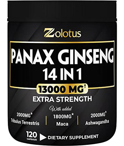 Premium Panax Ginseng 14 in 1, 13X Potency, High Strength Capsules with Horny Goat Weed ZolotusUS supplements