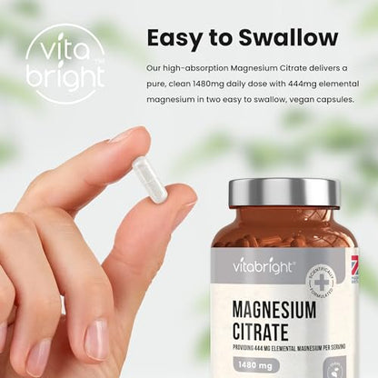 Magnesium Citrate - 1480mg High Strength - 240 Capsules (4 Month Supply) - Vegan VitaBrightUS supplements