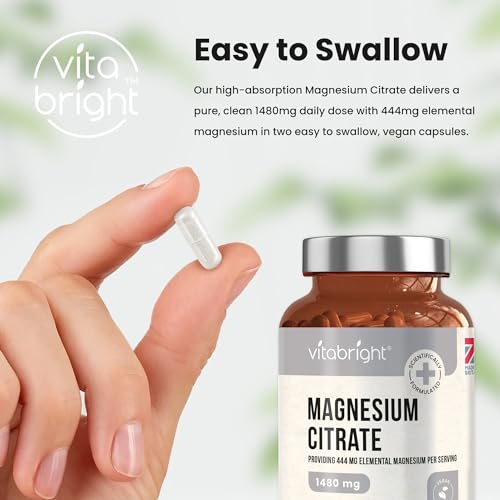 Magnesium Citrate - 1480mg High Strength - 240 Capsules (4 Month Supply) - Vegan VitaBrightUS supplements