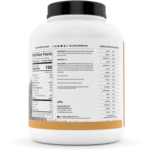 Levels Grass Fed 100% Whey Protein, No Hormones, Vanilla Cinnamon, 5LB Levels NutritionUS supplements