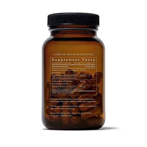 Moon Juice SuperYou Ashwagandha Supplements with Rhodiola, Shatavari & Amla - Cortisol Reducer for Energy, Mood, Focus and Stress Support, Vegan, Non-GMO & 100% Traceable, 60 Capsules, 30 Servings Moon JuiceUS supplements