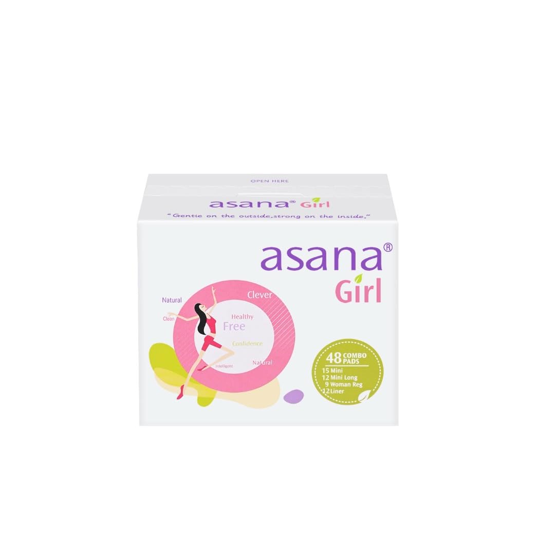 Asana Natural Teen Period Pads Combo Pack (Mini, Mini Long, Liner, and Women Reg - Chlorine Free AsanaAu supplements