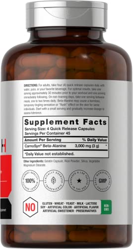Beta Alanine Capsules | 3000mg | 180 Count | Non-GMO, Gluten Free Supplement HorbäachUS supplements