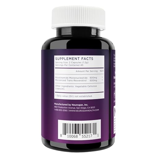 Neurogan NMN + Resveratrol Capsules – Cellular Health & Energy Support – 1200mg Nicotinamide Mononucleotide and Trans-Resveratrol per Serving, 90 Count NeuroganAu supplements