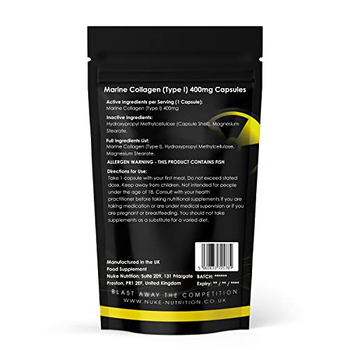 Nuke Nutrition Marine Collagen Capsules - 400mg - 60 Capsules - High Strength Collagen Nuke NutritionAu supplements