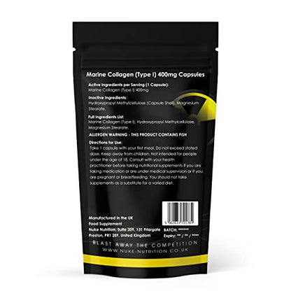 Nuke Nutrition Marine Collagen Capsules - 400mg - 60 Capsules - High Strength Collagen Nuke NutritionUS supplements