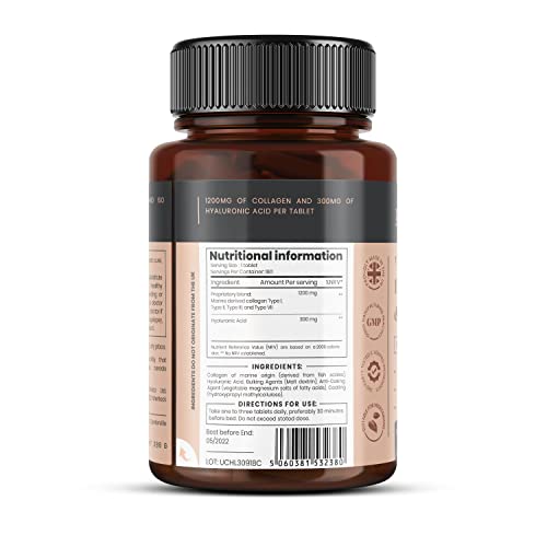 UltraColl Collagen & Hyaluronic Acid 1500mg x 360 Tablets (2 bottles of 180)-1 Years Supply PureclinicaUS supplements