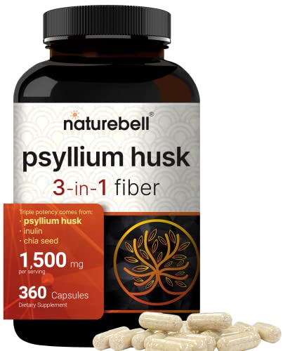 NatureBell Psyllium Husk Capsules 1500mg Per Serving, 360 Count, with Inulin NatureBellUS supplements