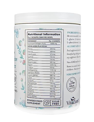 Vitazam Pure Marine Collagen Powder - 100% Hydrolysed Collagen Peptides for Hair Skin and Nails VitaZamUS supplements