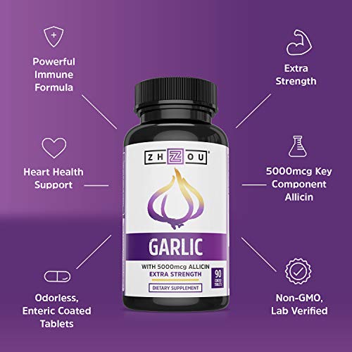 Zhou Nutrition Garlic Supplement With Allicin, Extra Strength 5000mcg Allicin Per Serving Zhou NutritionUS supplements