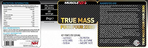 MuscleNh2 True Mass Four Four Zero Mass Gainer Protein Powder, High Calories and Protein MuscleNh2Au supplements