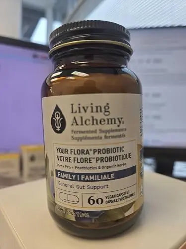 Your Flora Probiotic Family – Non-GMO Probiotics with Fermented Soybean, Banana, & Blueberry for Digestion & Gut Support – Prebiotics, Postbiotics, Digestive Enzymes – Living Alchemy, 60 Capsules Living Alchemynz supplements