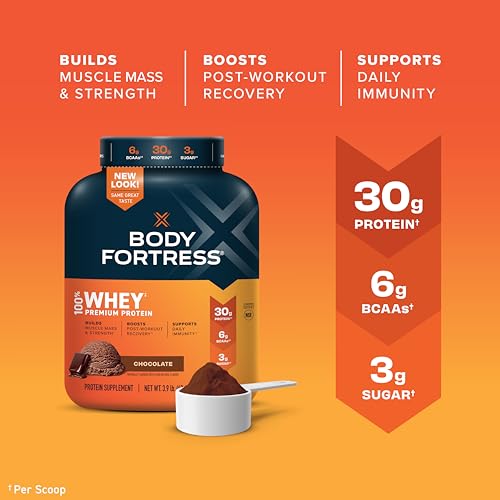 Body Fortress 100% Whey, Premium Protein Powder, Chocolate, 3.9lbs Packaging May Body FortressUS supplements