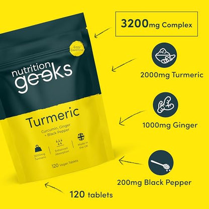 Nutrition Geeks Turmeric Tablets 2000 mg with Black Pepper & Ginger, High Strength Nutrition GeeksUS supplements