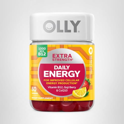OLLY Extra Strength Daily Energy Gummy, Caffeine Free, 1000mcg Vitamin B12, CoQ10, Goji Berry, Adult Chewable Supplement OLLYUS supplements