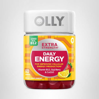 OLLY Extra Strength Daily Energy Gummy, Caffeine Free, 1000mcg Vitamin B12, CoQ10, Goji Berry, Adult Chewable Supplement OLLYUS supplements