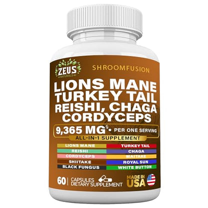 Zeus Naturals Lions Mane Capsules, Mushroom Supplement with Turkey Tail, Cordyceps Zeus NaturalsUS supplements