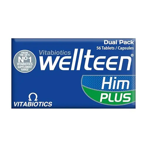 Vitabiotics Wellteen Him Plus Omega-3 - Maximum Nutritional Support for Teenagers and Young Men Ages 13-19 - 56 Tablets and Capsules WellteenAu supplements