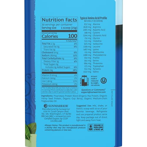 Vegan Organic Protein Powder Plant-based | BCAA Amino Acids Hemp Seed Soy Free SunwarriorUS supplements