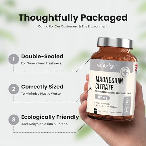 Magnesium Citrate - 1480mg High Strength - 240 Capsules (4 Month Supply) - Vegan VitaBrightUS supplements