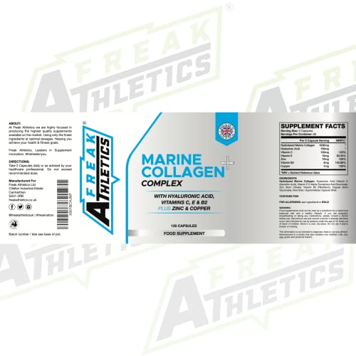 Marine Collagen 1000mg - Type 1 Hydrolysed Collagen - Enhanced with Hyaluronic Acid, Vitamin C Freak AthleticsUS supplements