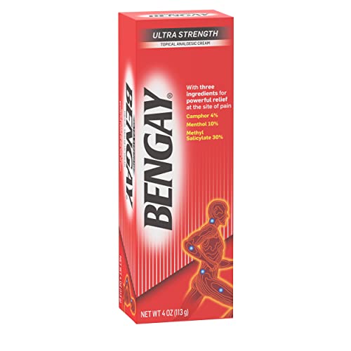Bengay Ultra Strength Topical Pain Relief Cream, Non-Greasy Topical Analgesic for Minor Arthritis, Muscle, Joint and Back Pain, Camphor, Menthol and Methyl Salicylate, 4 OZ BengayAu supplements
