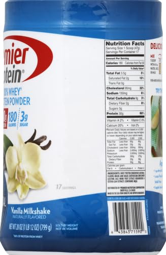 Premier Protein Powder, Vanilla Milkshake, 30g Protein, 1g Sugar, 100% Whey Protein Premier ProteinUS supplements