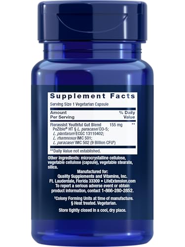 Life Extension FLORASSIST® Probiotic Youthful Gut, Healthy Aging Supplement, postbiotic and probiotic Blend, Heart and Gut Health, Non-GMO, 1-Daily, Gluten-Free, Vegetarian, 30 Capsules Life ExtensionAu supplements